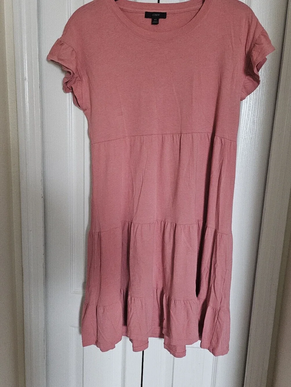 J.Crew XS Pink Tiered Ruffle Sleeve Mini Dress 100% Cotton Casual Re-Imagined.